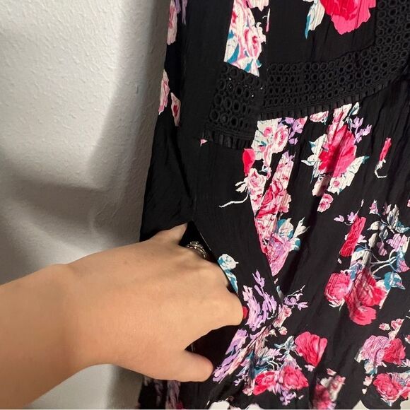 Torrid Mini Gauze Lace-Up Skater  Floral Print Dress Black size 3 3X - Picture 6 of 9